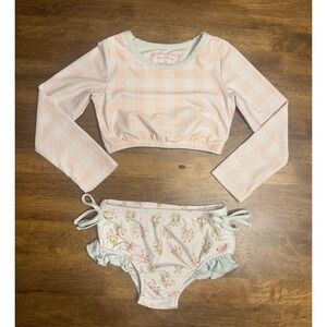 Sweet Honey Floral Swimsuit Set Long Sleeve‎ Rashguard Ruffle Bottom 5Y